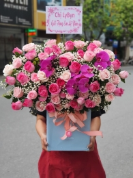 Hộp hoa, giỏ hoa chúc mừng MS396