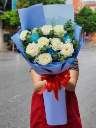 Bó hồng trắng mix màu MS254